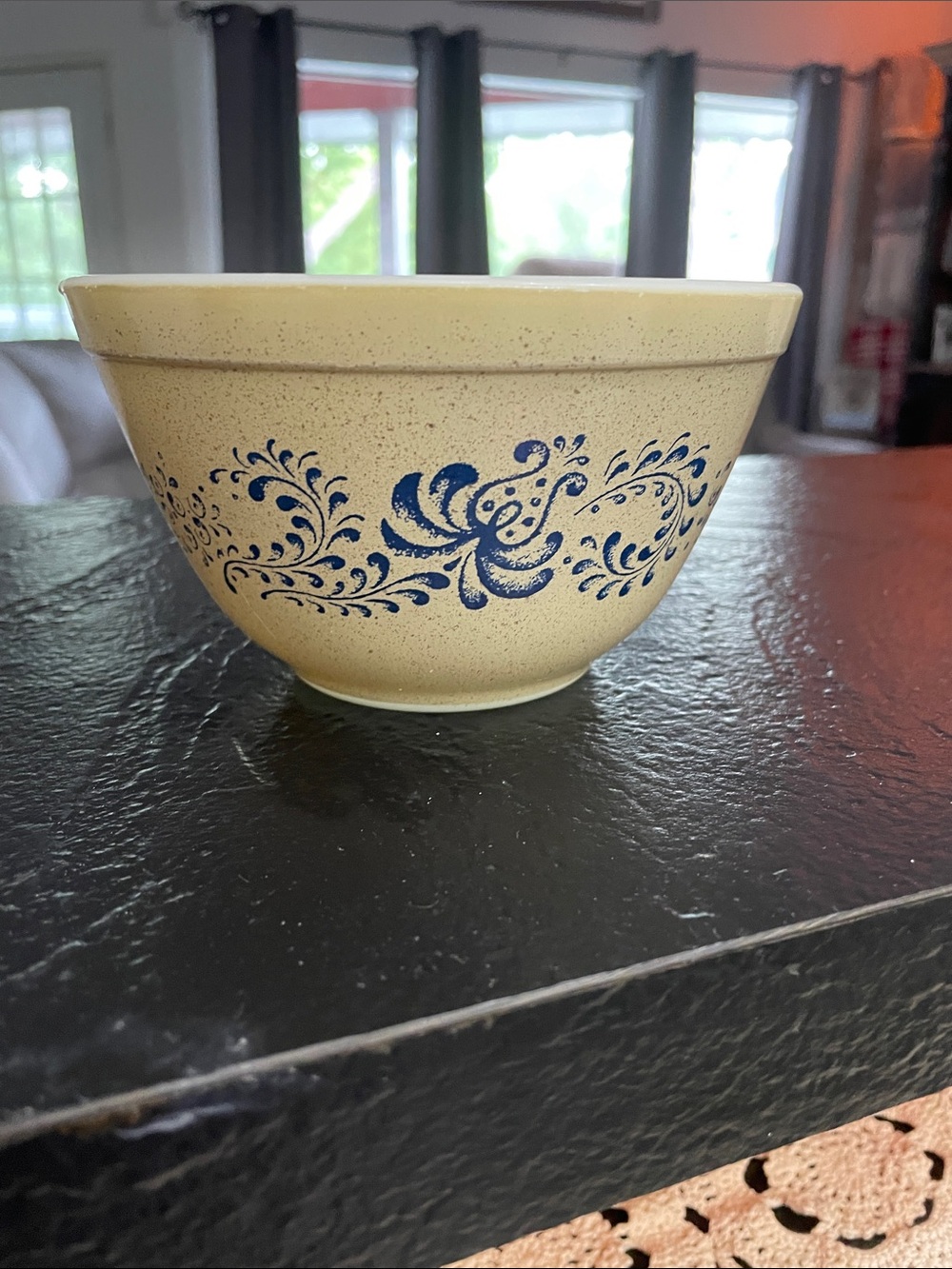 Pyrex Homestead Cream Stoneware Mixing Bowl with Blue Floral Pattern